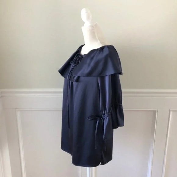 Osman Navy Frilled Blouse Satin Blue Medium - Picture 5 of 7